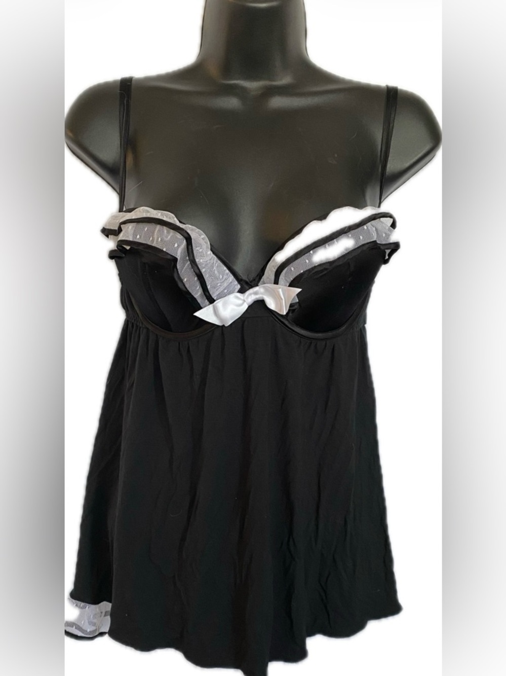 VS BLK/WHT Baby Doll Nightie, 36B *P1062